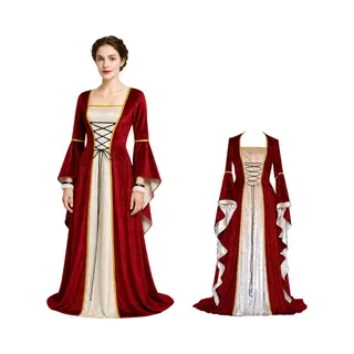 Joya Party® Luxe Verkleedjurk Jonkvrouw Volwassenen | Middeleeuwse Jurk Rood Champagne Edelvrouw | Renaissance Koningin | Fantasy, Cosplay &