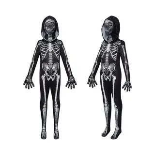 Joyakids Joya Kids® Verkleedpak Skelet | Halloween Kostuum Kind & Volwassene | Stretch Jumpsuit Met Capuchon & Masker | Verkleedkleding Met Sokken &