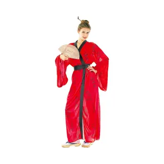 Joya Party® Geisha Kostuum Dames | Aziatische Kimono Jurk Rood Met Zwarte Riem | Japanse Verkleedjurk Vrouwen | Verkleedjurk Vrouw | Verkleedkostuum