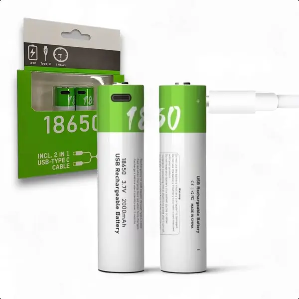2-Pack Tech Essentials® 18650 Usb-C Oplaadbare Batterijen - Li-ion 3.7V - 2000mAh - Button Top - Accu Pack - Lithium thumbnail