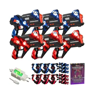 Tiny Thinkers Oplaadbare Lasergame Set Voor Kinderen + Educatief Boekje - 360° Sensoren - Oplaadbaar - 6 Persoons Laser Tag Set Met 6 Blasters En Vesten