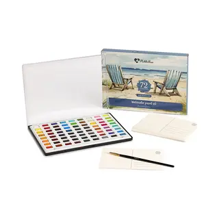 Mikkelhus Aquarellfarben Set – 72 Farben In Box Mit Pinsel & 20 Postkarten | Aquarell-Malset Für Reisen, Künstler, Anfänger & Kinder