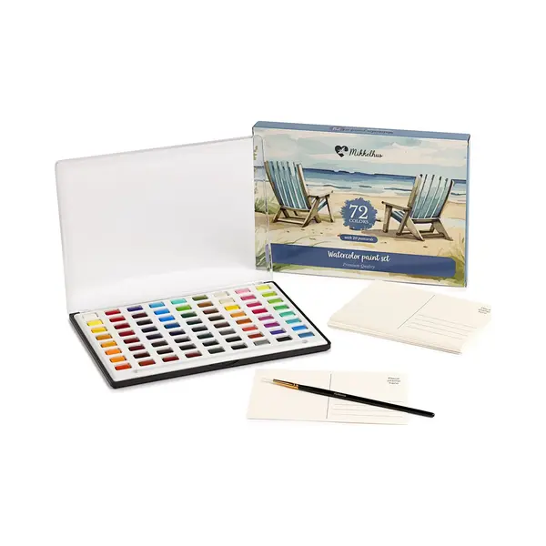 Mikkelhus Aquarellfarben Set – 72 Farben In Box Mit Pinsel & 20 Postkarten | Aquarell-Malset Für Reisen, Künstler, Anfänger & Kinder thumbnail