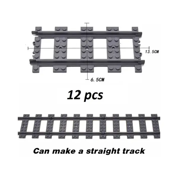 BricksNblocks® Rechte Treinrails 12 Stuks | Compatible Met Andere Grote Merken Bouwblokjes | Rechte Trein Rails Voor Standaard Bouwblokjes Systemen | thumbnail
