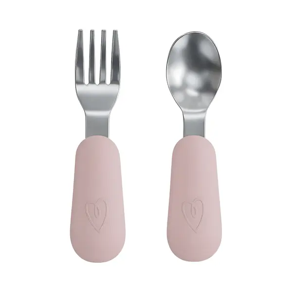 Broemba Rvs Kinderbestek - Baby Lepel & Baby Vork Met Siliconen Grip - 100% Bpa-vrij Babybestek - Kinder Lepeltje En Vorkje - Roze Peuterbestek thumbnail