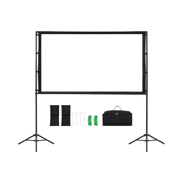 Projectiescherm 213.4 Cm Met Standaard, 16, 9 Hd Rimpelvrije Draagbaar Scherm, 160° Kijkhoek Voor Binnen- En Buiten Gebruik, Inclusief Dubbele thumbnail