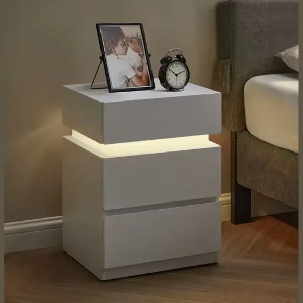 Nachtkastje - Met Verlichting - Led Verlichting - Verschillende Kleuren - 3 Lades - Wit - 35x40x55cm thumbnail