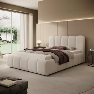 Meubella - Tweepersoonsbed Nolena - Beige Teddystof - 140x200 Cm