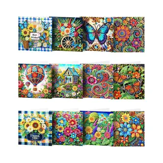 Adorzy Diamond Painting Kaarten – 12 Wenskaarten Met Envelop - Diamond Painting Volwassenen – Diamond Painting Volledig Pakket