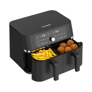 Media Evolution Dubbele Airfryer Xxl 9L - 2×4.5L - 3200W - 11 Programma’s - Smart Finish & Match Cook - 60–200°C Instelbaar - Pfas-vrij - Vaatwasserbestendige