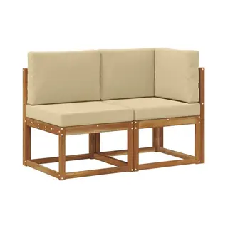 VidaXL Outdoor Middle And Corner Sofa With Cushions, Pack Of 2, Natural And Beige, Balcony Furniture, Modern Acacia Wood, Durable Weather-Resistant