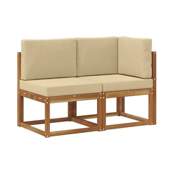VidaXL Outdoor Middle And Corner Sofa With Cushions, Pack Of 2, Natural And Beige, Balcony Furniture, Modern Acacia Wood, Durable Weather-Resistant thumbnail