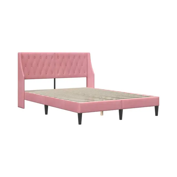 VidaXL Bettrahmen Mit Kopfteil Rosa 140 X 190 Cm Samt, Modernes Rechteckiges Bettgestell, Langlebiges Samtfinish, Komfortable Schlafzimmermöbel, thumbnail