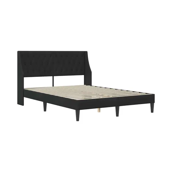 VidaXL Bettrahmen Mit Kopfteil Schwarz 140 X 190 Cm Samt, Modernes Rechteckiges Bettgestell, Langlebiges Samtfinish, Komfortable Schlafzimmermöbel, thumbnail