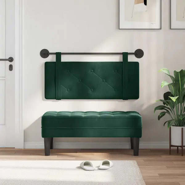 VidaXL Hängevorderseite Wandmontiert Dunkelgrün 110 X 55 X 5 Cm Samt, Moderner Rechteckiger Wand-Headboard Aus Samt, Bezogen Mit Bändern, thumbnail