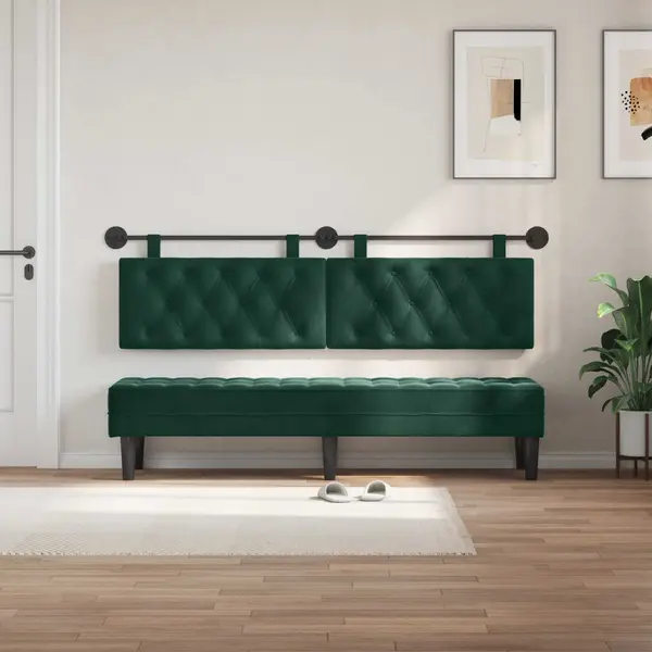 VidaXL Hängevorderseite Wandmontiert Dunkelgrün 190 X 55 X 7 Cm Samt, Schlafzimmer, Modernes Wand-Kopfteil, Rechteckig Mit Samtbezug, Gesteppt, thumbnail