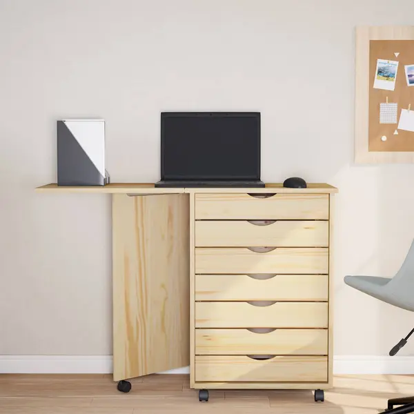VidaXL Rollende Kast Met Bureau Moss Heldere Vernis Massief Grenenhout thumbnail