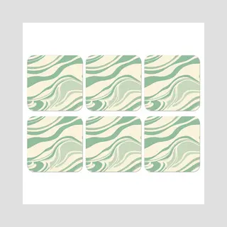 KitchenYeah Onderzetters Voor Glazen - Organische Lijnen - Mintgroen - Marmer Print - 10x10 Cm - Glasonderzetters - 6 Stuks