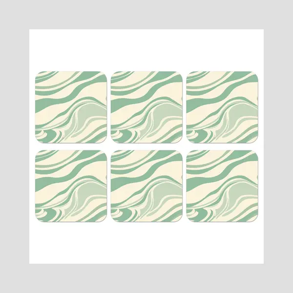 KitchenYeah Onderzetters Voor Glazen - Organische Lijnen - Mintgroen - Marmer Print - 10x10 Cm - Glasonderzetters - 6 Stuks thumbnail