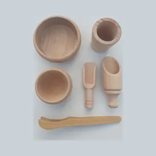 FunWoods Sensory Houten Speelset - 6 Stuks - Schepjes, Tang & Bakjes - Accessoires Speelrijst Of Speelzand - Open Einde Speelgoed - Montessori Speelgoed -