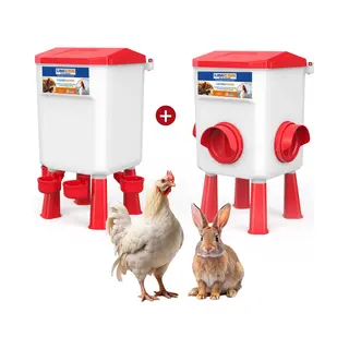 Uniegg Systems™ UniEgg™ Voer- En Drinkset Voor Pluimvee – 8 Kg Voerbak + 7 Liter Drinkbak (Rood)