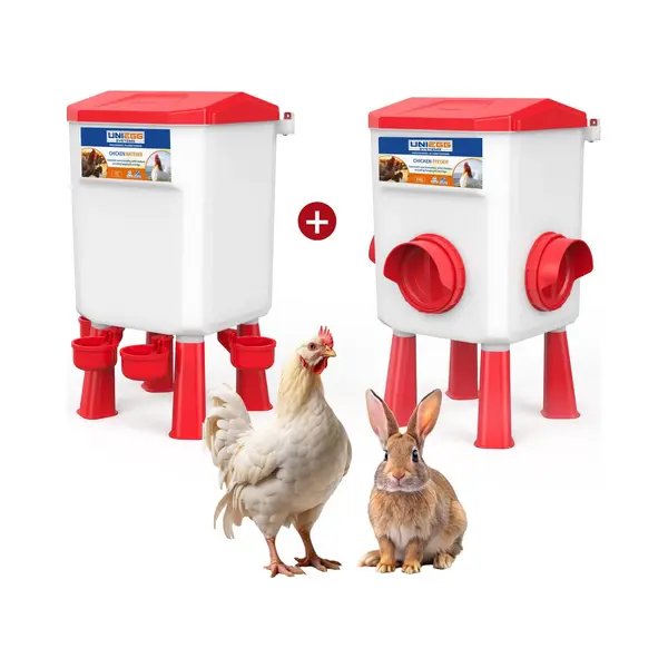 Uniegg Systems™ UniEgg™ Voer- En Drinkset Voor Pluimvee – 8 Kg Voerbak + 7 Liter Drinkbak (Rood) thumbnail