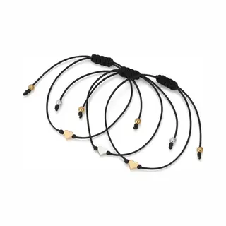Nuvex Set Van 3 Verstelbare Dames Armbandjes Met Zwarte Koord En Hartvormige Kralen – Goud- En Zilverkleurig – Minimalistisch Design – Dames Armbanden