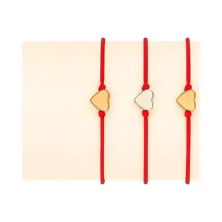 Nuvex Set Van 3 Verstelbare Armbandjes Met Rood Koord En Hartvormige Kralen – Goud- En Zilverkleurig – Vriendschapsarmbanden – Voor Dames En Meisjes