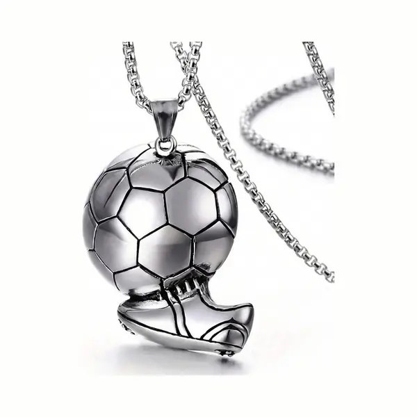 Nuvex Zilverkleurige Ketting Met Voetbal En Schoen Hanger – Schakelketting Voor Heren – Sportief Design thumbnail