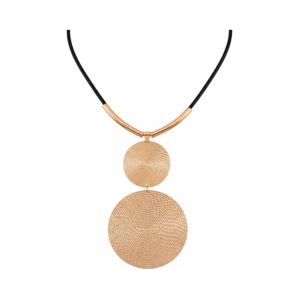 Nuvex Zwart Ketting Voor Dames Met Dubbele Ronde Goudkleurige Hanger – Statement Ketting thumbnail
