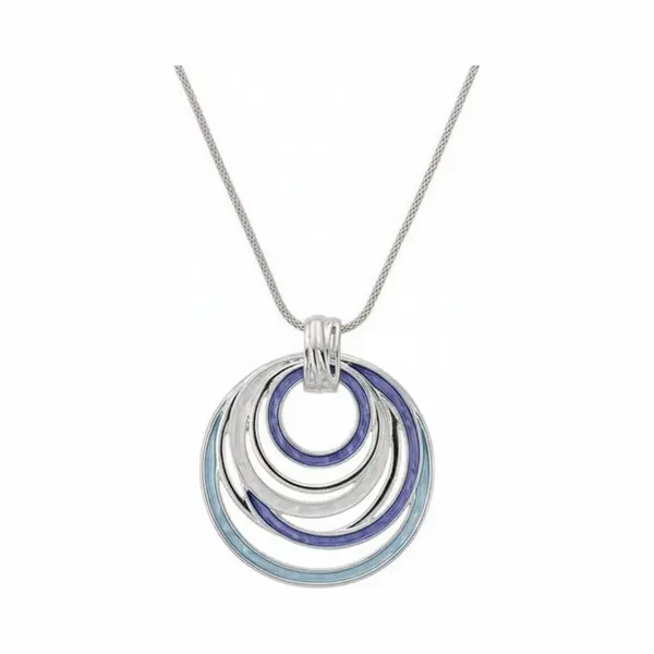 Nuvex Zilverkleurige Ketting Met Blauwe En Paarse Ronde Hanger – Ketting Voor Dames – Abstract Design – Ketting Met Hanger thumbnail