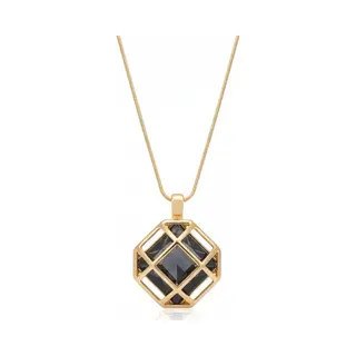 Nuvex Goudkleurige Ketting Met Geometrische Hanger En Zwarte Steen – Ketting Voor Dames – Minimalistisch Ontwerp Met Strak Lijnenspel