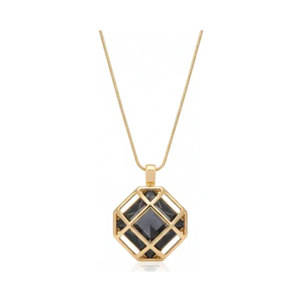 Nuvex Goudkleurige Ketting Met Geometrische Hanger En Zwarte Steen – Ketting Voor Dames – Minimalistisch Ontwerp Met Strak Lijnenspel thumbnail