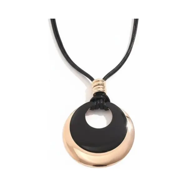 Nuvex Zwart-goudkleurige Ketting Voor Dames Met Ronde Hanger – Koordketting Met Modern Halvemaanontwerp – Ketting Met Hanger thumbnail