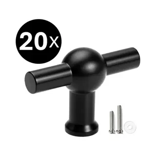 20 X Msqdesign Kastknoppen Zwart T Vorm - Deurknop Zwart - Meubelknop Zwart Voor Keuken , Kast En Deurjes - Zwarte T-vorm Kastknop - Deurknopjes Zwart