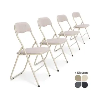 Trendy Meije Nova Klapstoelen - Set Van 4 - Vouwstoelen - Linnen - Eettafelstoelen - Opklapbare Stoelen - 80x44x47 Cm - Stoelen - Linnen - Beige