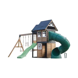 Axi Noud Speeltoestel Met Speelhuis, Schommels, Trapeze, Klimwand – Met Bank – Pastel Groene Glijbaan – Met Buisglijbaan - Fsc 100% Hout –