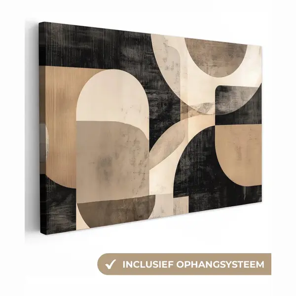 OneMillionCanvasses Canvas Schilderij 180x120 Cm - Exclusieve Wanddecoratie Abstract - Vormen - Modern - Beige - Muurdecoratie Woonkamer - Slaapkamer Decoratie - Kamer thumbnail