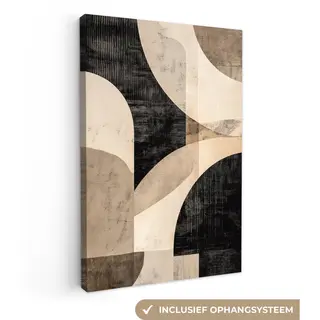 OneMillionCanvasses Canvas Schilderij 80x120 Cm - Exclusieve Wanddecoratie Abstract - Vormen - Modern - Beige - Muurdecoratie Woonkamer - Slaapkamer Decoratie - Kamer
