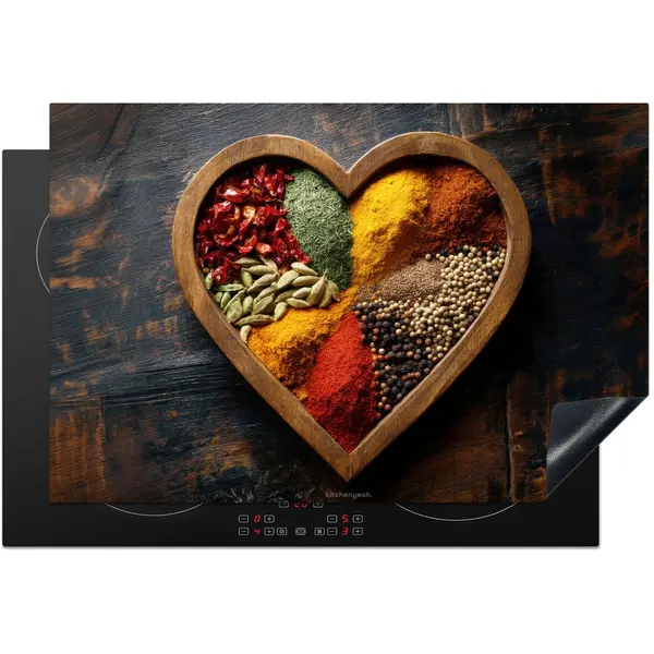 KitchenYeah® Inductie Beschermer 77x51 Cm - Hart - Hout - Kleurrijk - Specerijen - Kookplaataccessoires - Afdekplaat Voor Kookplaat - thumbnail