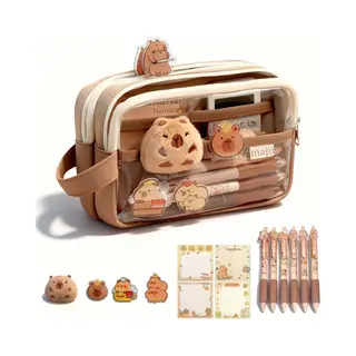 Namajunas - Capibara Etui - Pennenzak - Jongens En Meisjes - Etuis Voor School - Met 6 Capybara Pennen & Capybara Knuffel - 5 Lagen - School Spullen