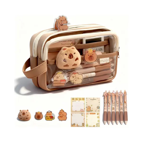 Namajunas - Capibara Etui - Pennenzak - Jongens En Meisjes - Etuis Voor School - Met 6 Capybara Pennen & Capybara Knuffel - 5 Lagen - School Spullen thumbnail