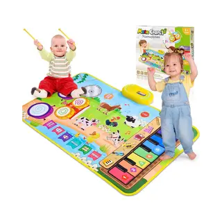 Namajunas - 3 In 1 Muziekmat - Kinderspeelgoed 3 4 5 Jaar - Dansmat - Pianomat - Boerderijdier Touch Speelkleed - Pianoklavier & Drumset Met 2