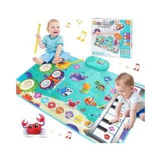 Namajunas - 3 In 1 Muziekmat - Kinderspeelgoed 3 4 5 Jaar - Dansmat - Pianomat - Speelkleedje Met Zeedierenmotief - Pianoklavier & Drumset Met 2