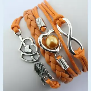 Nuvex Oranje Wikkel Armband Voor Dames – Imitatieleer Armband Met Infinity Teken, Hartjes En Pijl Bedel