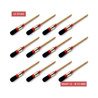 TQ4U Top Quality For You TQ4U Patentpuntkwast Maat 12 - Rond - Varkenshaar - Messing Bus - Gewaxte Steel - Alkyd - Voor Alle Verfsoorten - Set Van 12 Kwasten