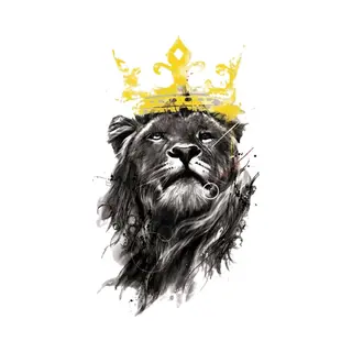 Leeuw Kroon King Leeuwen Kop Met Manen Full Color Strijk Applicatie 18 Cm / 27.3 Cm / Zwart Grijs Goud