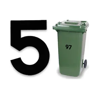 Huisnummer Kliko Sticker - Nummer 5 - Klein Zwart - Container Sticker - Afvalbak Nummer - Vuilnisbak - Brievenbus - CoverArt