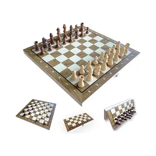 Woodley Chess&Checkers - Schaak En Dam Set 2in1 - Hout - Opklapbaar Bord - Magnetisch Schaakstukken - Dammen - 39CM