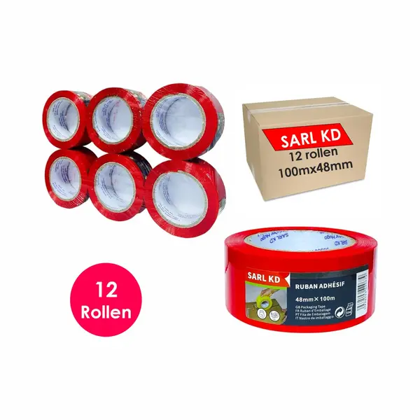 Verpakkingstape - 12 Rollen - Rood - Pp Plakband - 100m X 48mm - Polypropylene Tape - Sarl Kd® thumbnail